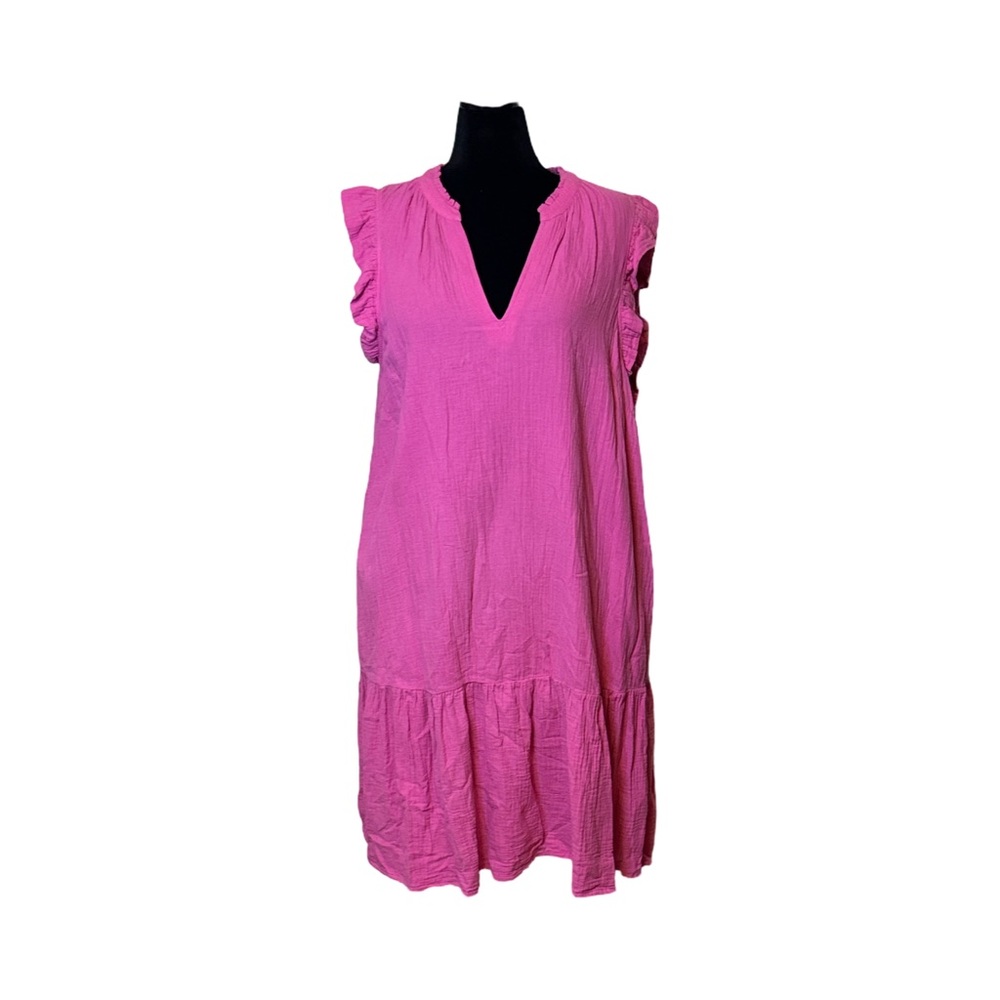 Boden Vibrant Pink Midi Dress with Ruffle Sleeves